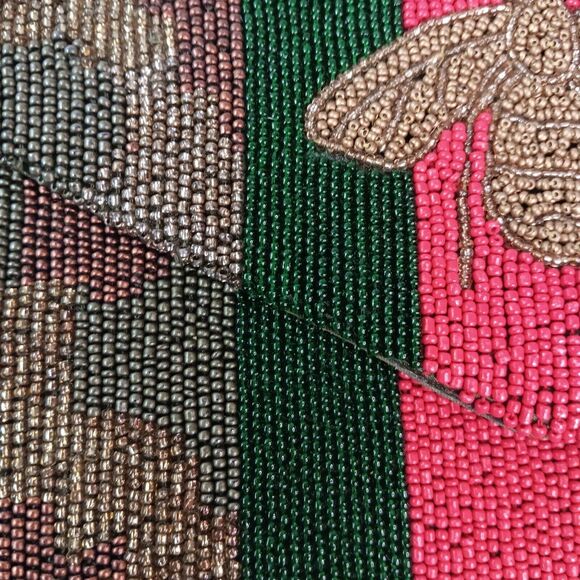 Tiana Beaded Bee Clutch Gold Red Green Stripe Camo Design  Snap Closure 10" x 6" - Picture 9 of 15